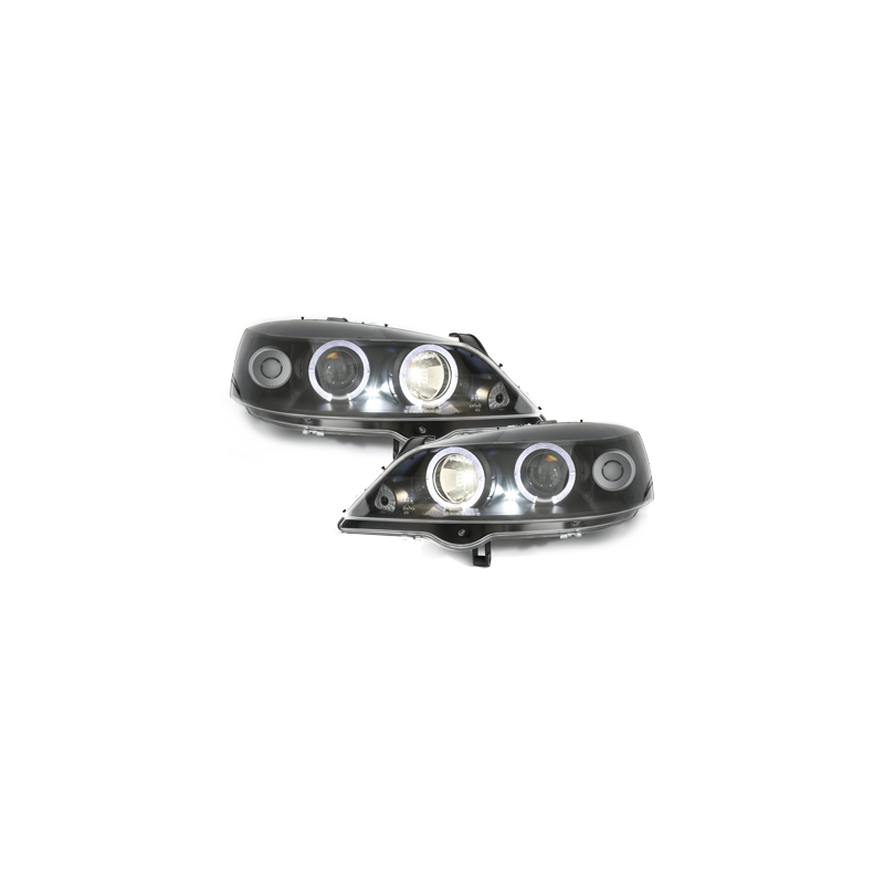 Phares Opel Astra Gauche 98-04  avec anneaux lumineux angel eyes _ RHD  Noir