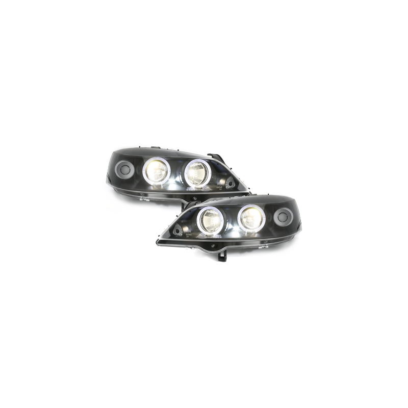 Phares Opel Astra Gauche 98-04  avec anneaux lumineux angel eyes _ RHD  Noir