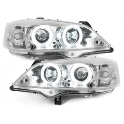 Phares Opel Astra Gauche 98-04  avec anneaux lumineux angel eyes CCFL  Chrome