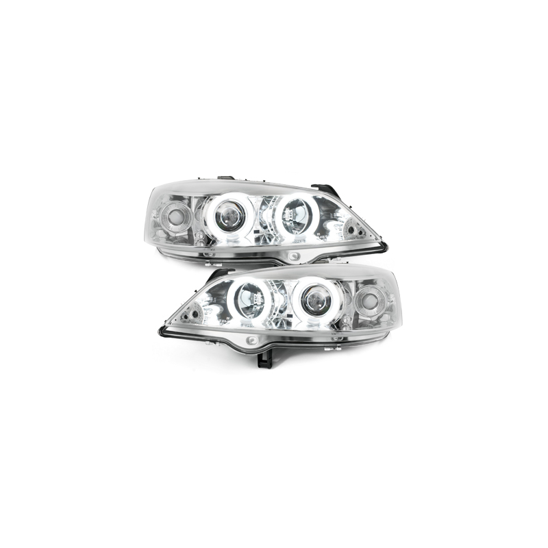 Phares Opel Astra Gauche 98-04  avec anneaux lumineux angel eyes CCFL  Chrome