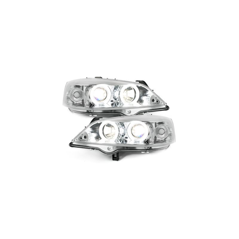 Phares Opel Astra Gauche 98-04  avec anneaux lumineux angel eyes CCFL  Chrome