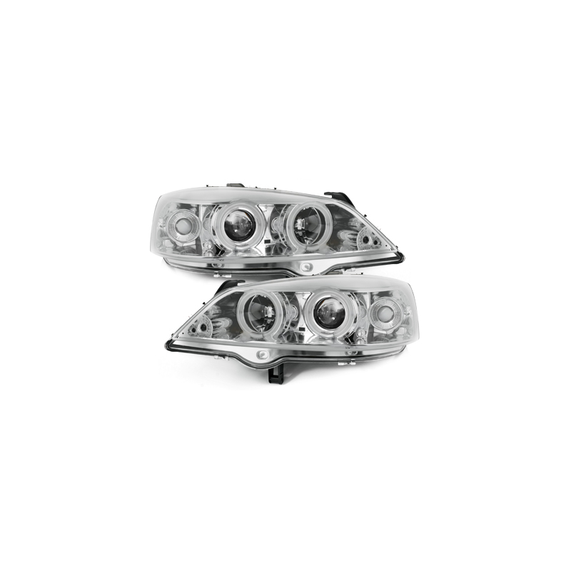 Phares Opel Astra Gauche 98-04  avec anneaux lumineux angel eyes CCFL  Chrome