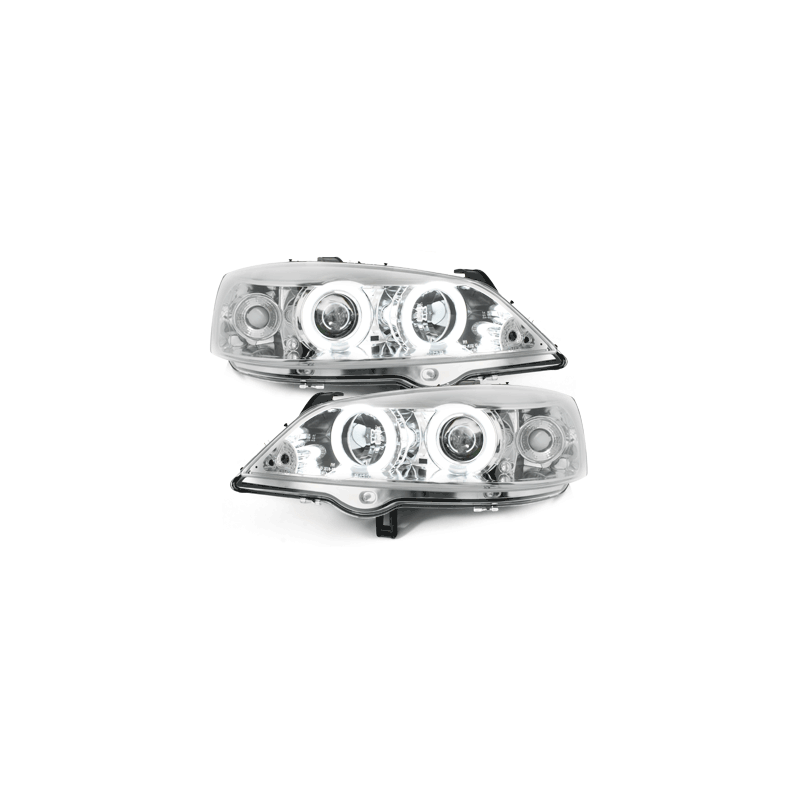 Phares Opel Astra Gauche 98-04  avec anneaux lumineux angel eyes CCFL  Chrome