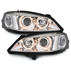 Phares Opel Astra Gauche 98-04  avec 2 Anneaux lumineux Angel Eyes  Chrome