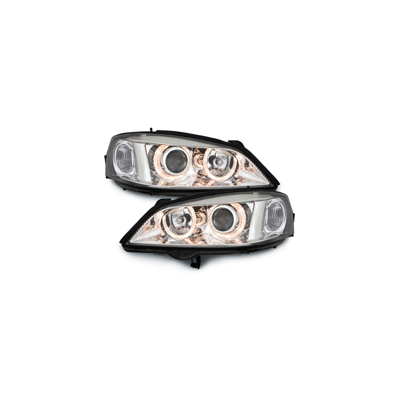 Phares Opel Astra Gauche 98-04  avec 2 Anneaux lumineux Angel Eyes  Chrome