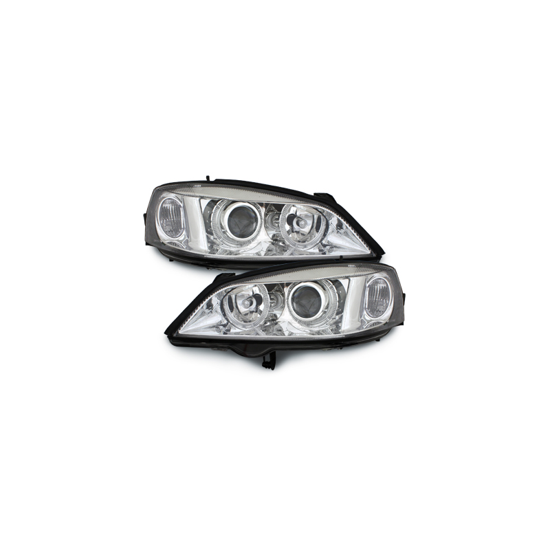 Phares Opel Astra Gauche 98-04  avec 2 Anneaux lumineux Angel Eyes  Chrome
