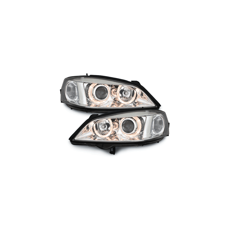Phares Opel Astra Gauche 98-04  avec 2 Anneaux lumineux Angel Eyes  Chrome