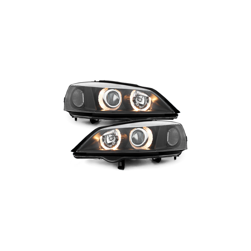 Phares Opel Astra Gauche 98-04  avec 2 Anneaux lumineux Angel Eyes  Noir