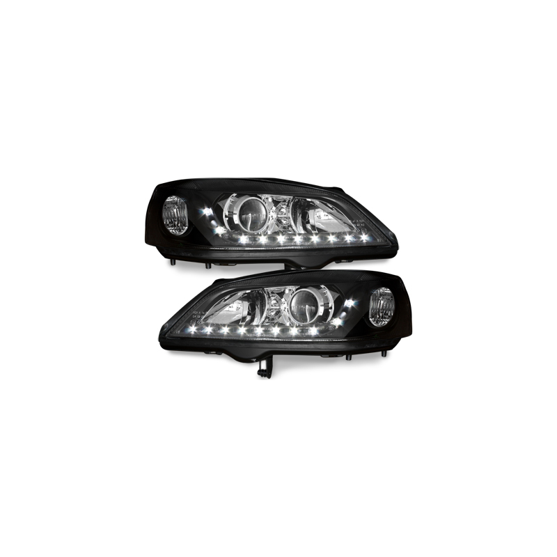 Phares DAYLINE Opel Astra Gauche 98-04  avec feux diurne LED  Noir