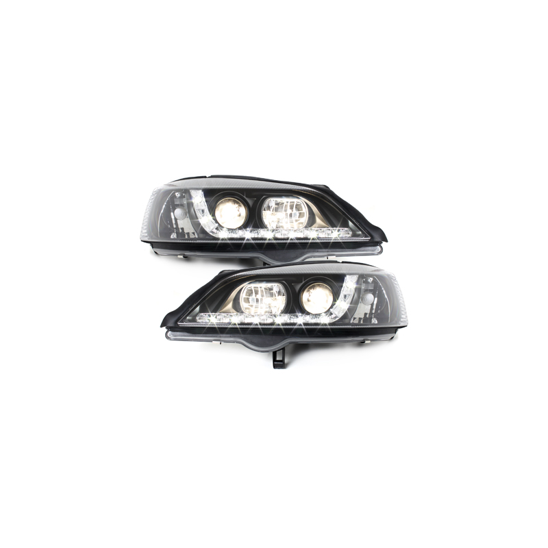 Phares DAYLINE Opel Astra Gauche 98-04  avec feux diurne LED  Noir