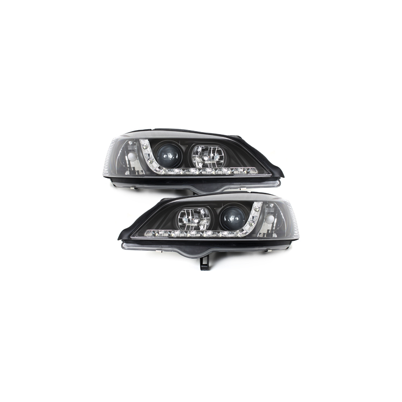 Phares DAYLINE Opel Astra Gauche 98-04  avec feux diurne LED  Noir