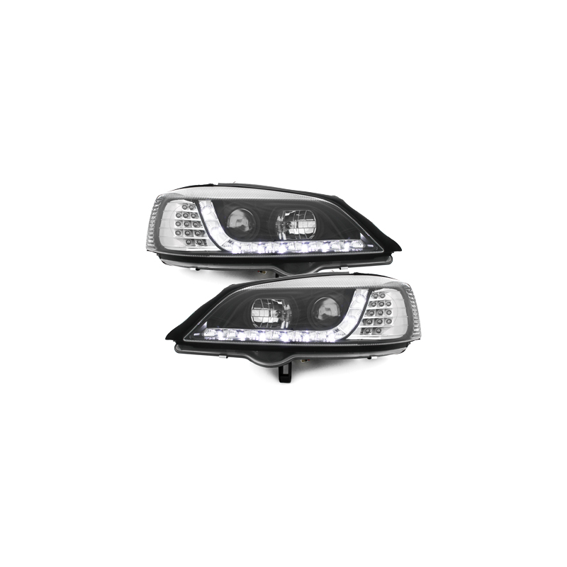 Phares DAYLINE Opel Astra Gauche 98-04  avec feux diurne LED  Noir
