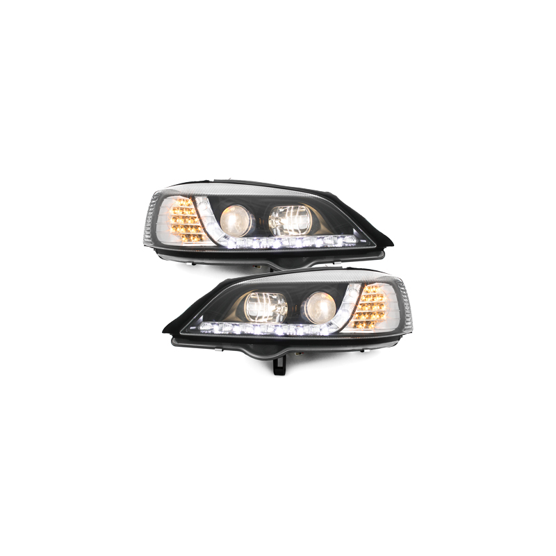 Phares DAYLINE Opel Astra Gauche 98-04  avec feux diurne LED  Noir