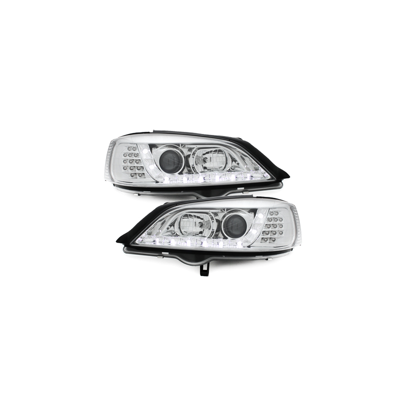 Phares DAYLINE Opel Astra Gauche 98-04  avec feux diurne LED  Chrome