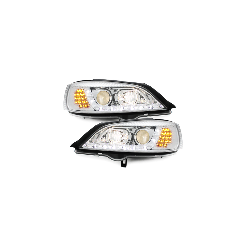 Phares DAYLINE Opel Astra Gauche 98-04  avec feux diurne LED  Chrome