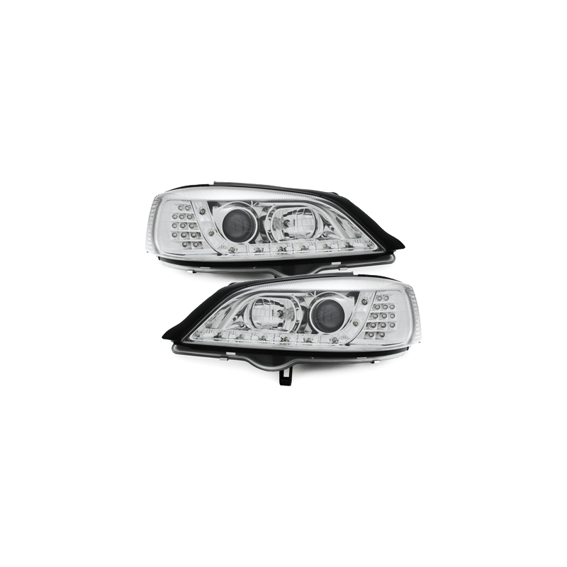 Phares DAYLINE Opel Astra Gauche 98-04  avec feux diurne LED  Chrome