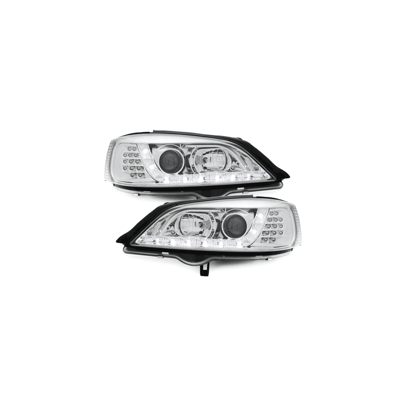 Phares DAYLINE Opel Astra Gauche 98-04  avec feux diurne LED  Chrome