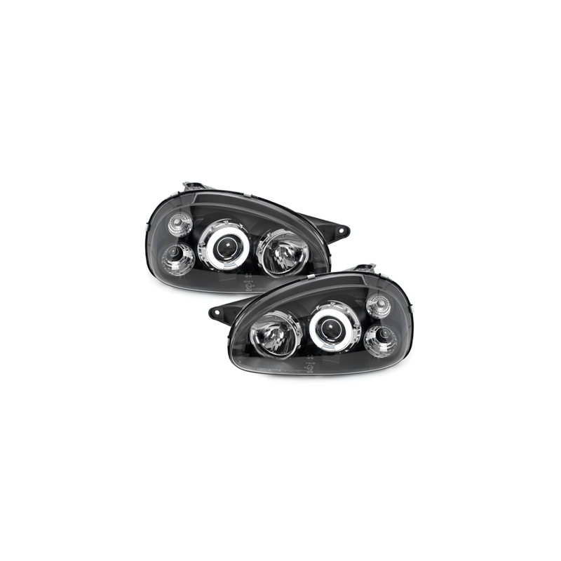 Phares Opel Corsa B 3/5T 03.93-01  avec anneaux lumineux angel eyes CCFL  Noir