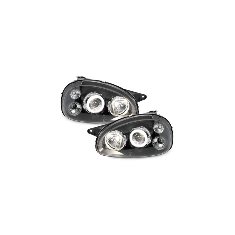 Phares Opel Corsa B 3/5T 03.93-01  avec anneaux lumineux angel eyes CCFL  Noir