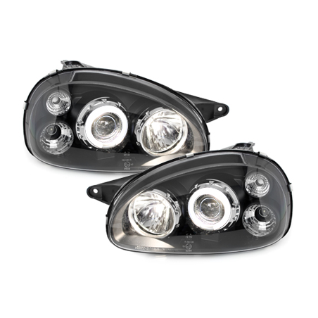 Phares Opel Corsa B 3/5T 03.93-01  avec anneaux lumineux angel eyes CCFL  Noir