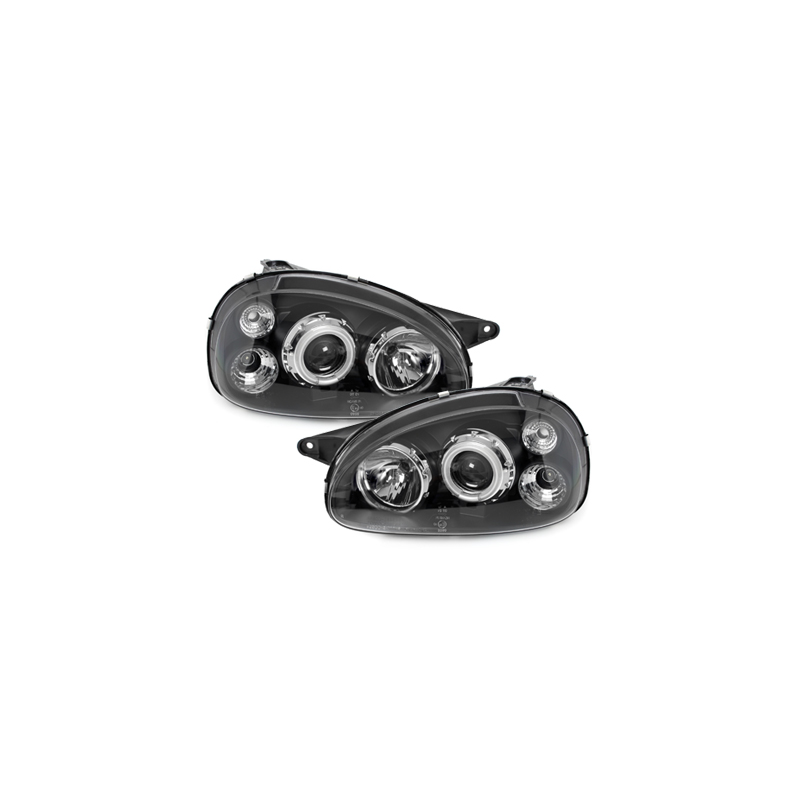 Phares Opel Corsa B 3/5T 03.93-01  avec anneaux lumineux angel eyes CCFL  Noir