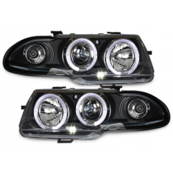 Phares Opel Astra F 91-94  avec 2 Anneaux lumineux Angel Eyes   Noir