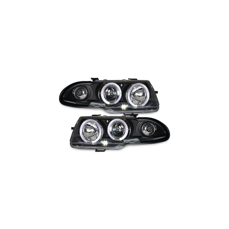 Phares Opel Astra F 91-94  avec 2 Anneaux lumineux Angel Eyes   Noir