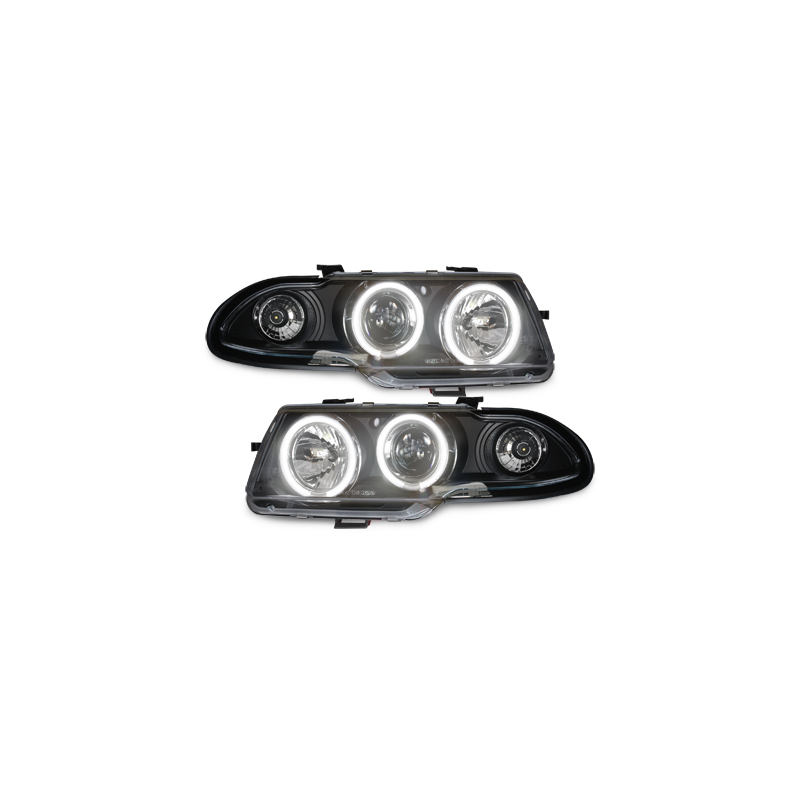 Phares Opel Astra F 91-94  avec anneaux lumineux angel eyes CCFL  Noir