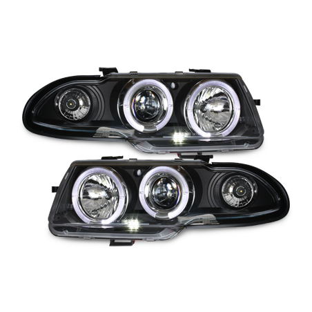 Phares Opel Astra F 95-98  avec 2 Anneaux lumineux Angel Eyes   Noir