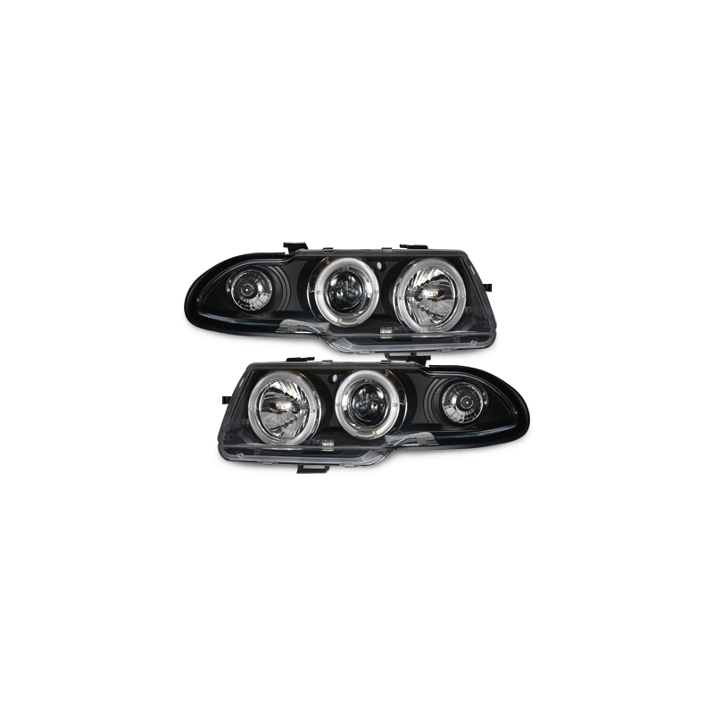 Phares Opel Astra F 95-98  avec 2 Anneaux lumineux Angel Eyes   Noir