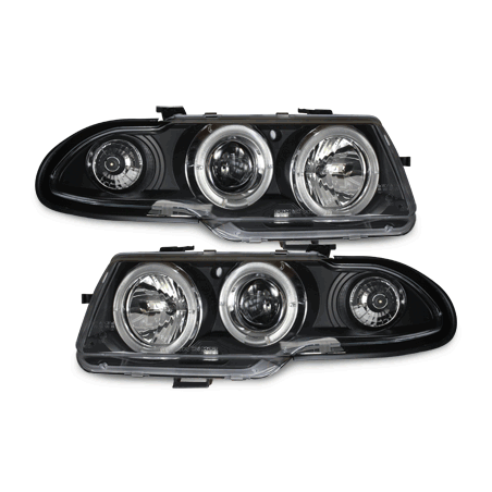 Phares Opel Astra F 95-98  avec 2 Anneaux lumineux Angel Eyes   Noir