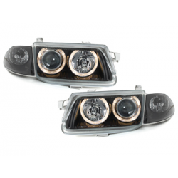 Phares Opel Astra F 91-98  avec 2 Anneaux lumineux Angel Eyes   Noir