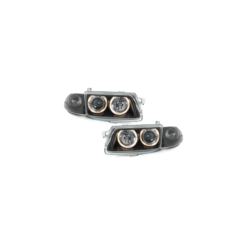 Phares Opel Astra F 91-98  avec 2 Anneaux lumineux Angel Eyes   Noir