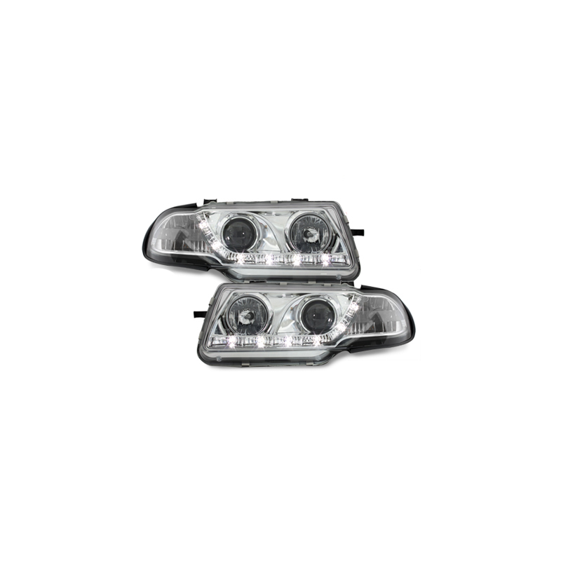 Phares DAYLINE Opel Astra F 95-98  avec feux diurne LED  Chrome