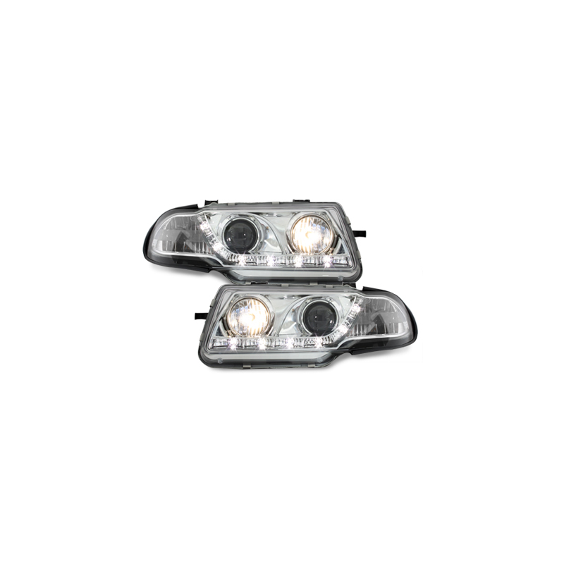 Phares DAYLINE Opel Astra F 95-98  avec feux diurne LED  Chrome