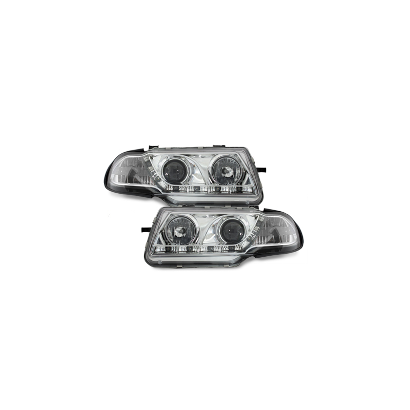 Phares DAYLINE Opel Astra F 95-98  avec feux diurne LED  Chrome