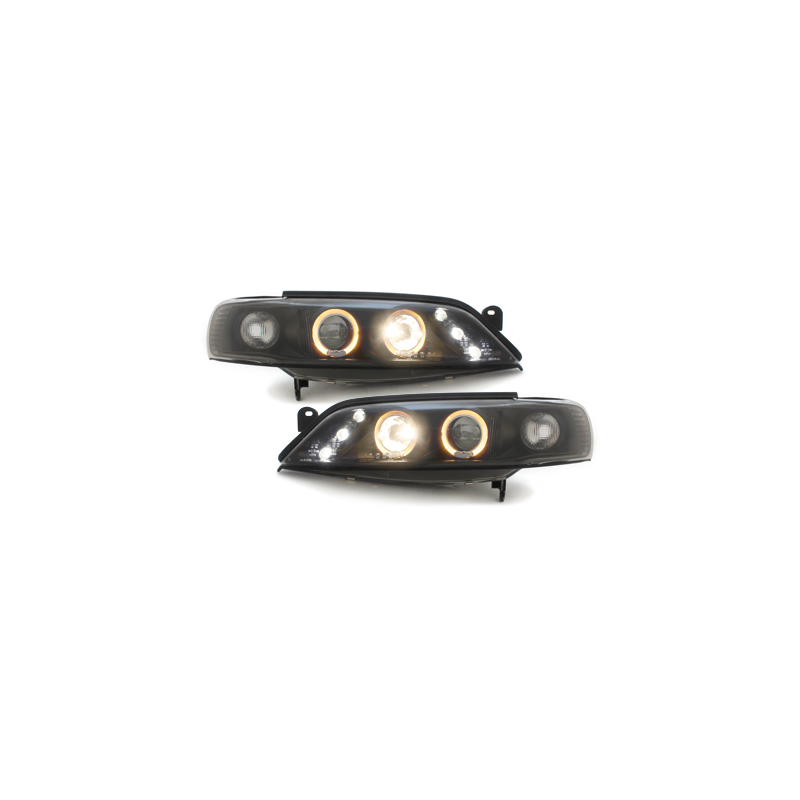 Phares Opel Vectra B 99-02  avec 2 Anneaux lumineux Angel Eyes  Noir