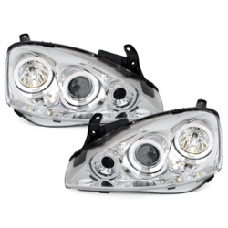 Phares Opel Corsa C 01-06  avec 2 Anneaux lumineux Angel Eyes  Chrome
