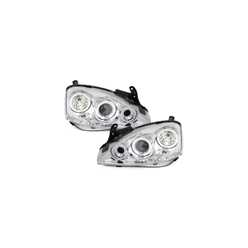 Phares Opel Corsa C 01-06  avec 2 Anneaux lumineux Angel Eyes  Chrome