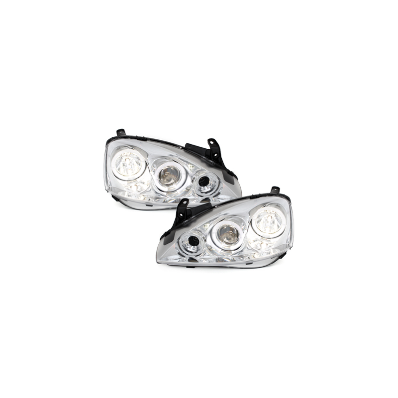 Phares Opel Corsa C 01-06  avec 2 Anneaux lumineux Angel Eyes  Chrome