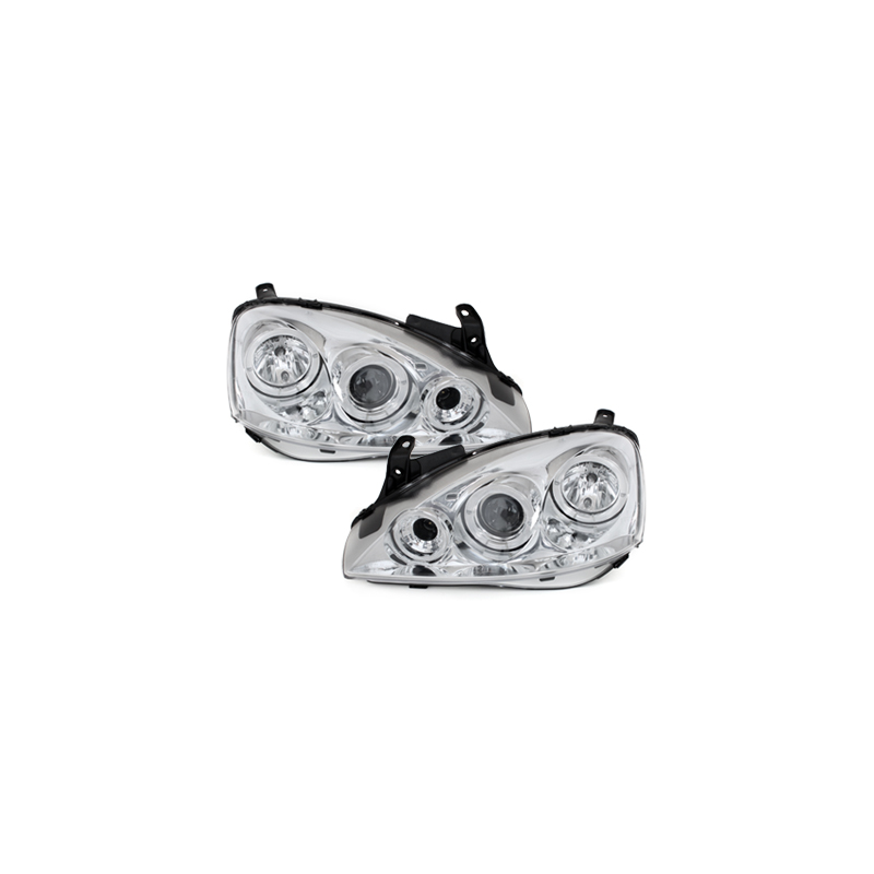 Phares Opel Corsa C 01-06  avec 2 Anneaux lumineux Angel Eyes  Chrome
