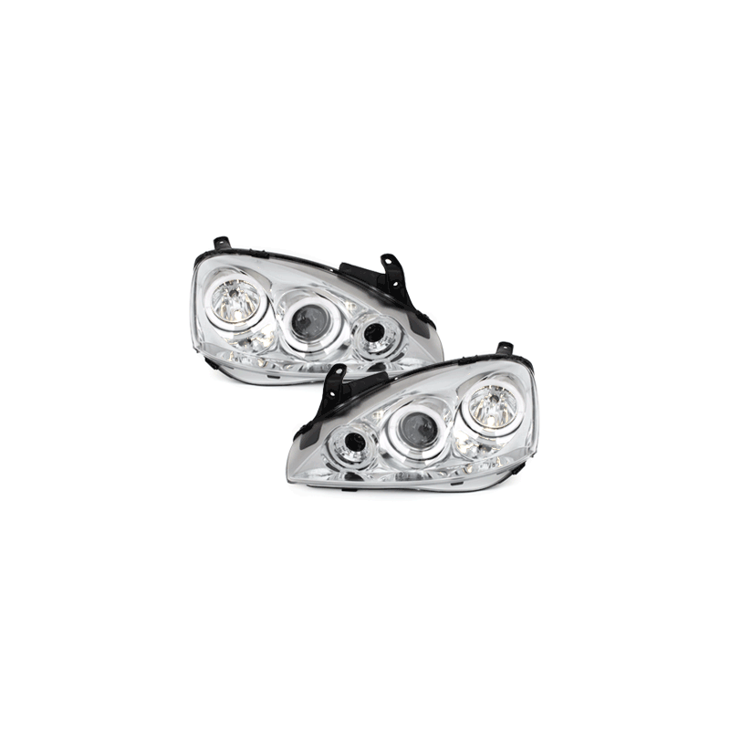 Phares Opel Corsa C 01-06  avec 2 Anneaux lumineux Angel Eyes  Chrome