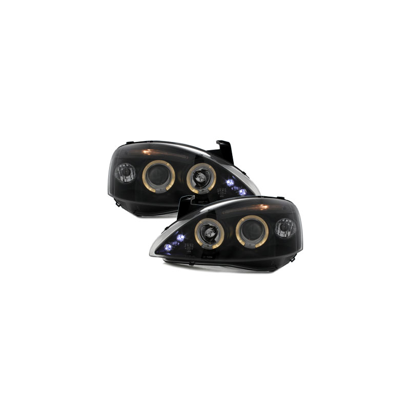 Phares Opel Corsa C 01-06  avec 2 Anneaux lumineux Angel Eyes  Noir