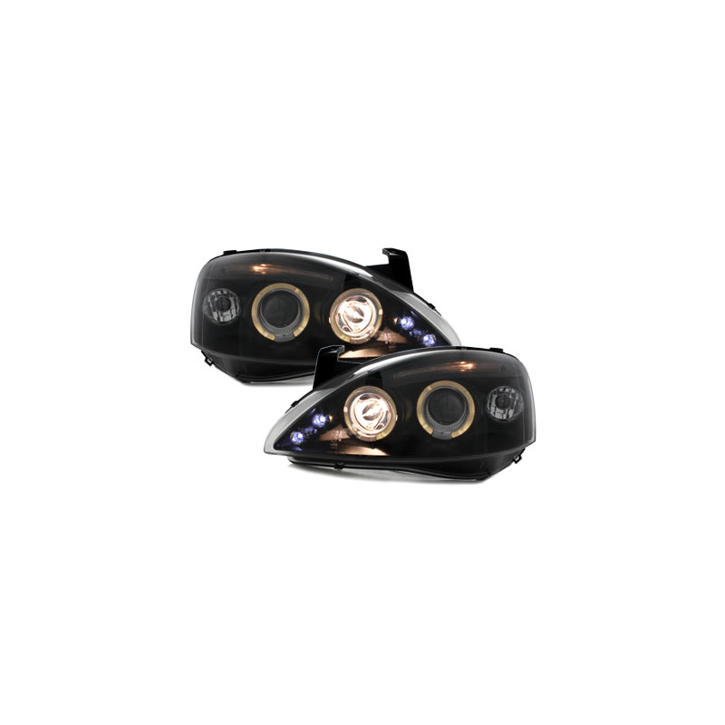Phares Opel Corsa C 01-06  avec 2 Anneaux lumineux Angel Eyes  Noir