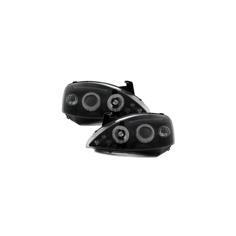 Phares Opel Corsa C 01-06  avec 2 Anneaux lumineux Angel Eyes  Noir