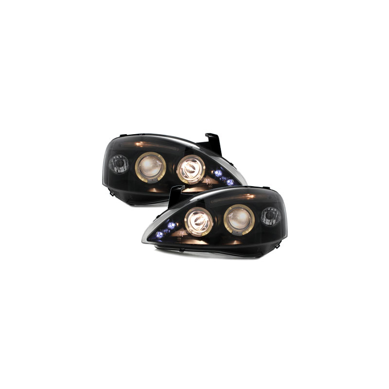 Phares Opel Corsa C 01-06  avec 2 Anneaux lumineux Angel Eyes  Noir