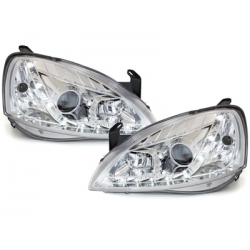 Phares DAYLINE Opel Corsa C 01-06  avec feux diurne LED  Chrome