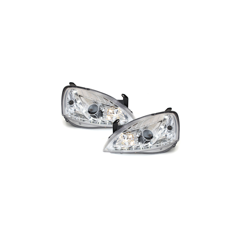 Phares DAYLINE Opel Corsa C 01-06  avec feux diurne LED  Chrome