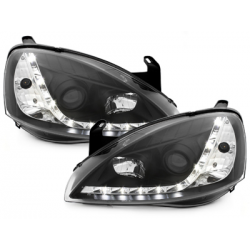 Phares DAYLINE Opel Corsa C 01-06  avec feux diurne LED  Noir