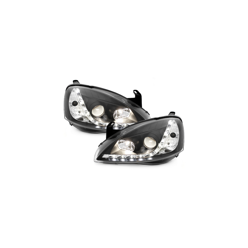 Phares DAYLINE Opel Corsa C 01-06  avec feux diurne LED  Noir